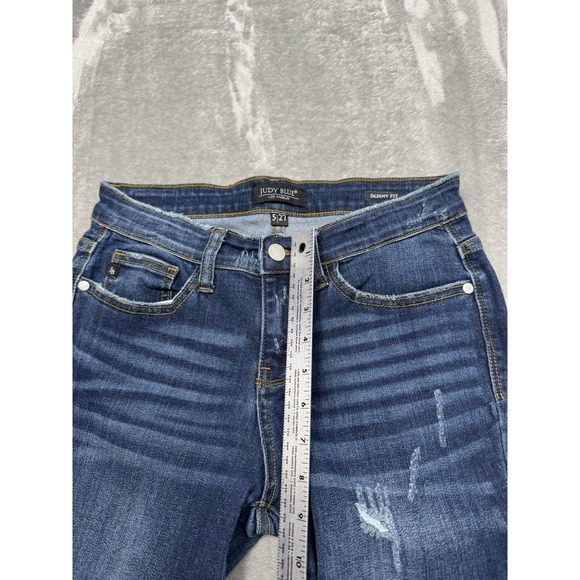 Judy Blue Skinny Fit Jeans Womens 5/27 27x26Blue Stretch Denim Pants Distressed - Picture 4 of 8